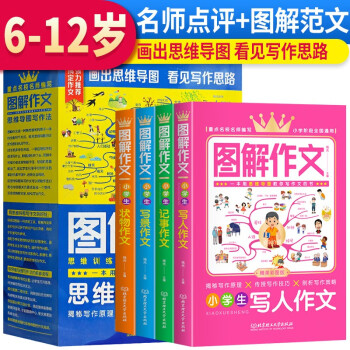 套装4册 图解作文思维导图写作法 小学生作文书思维导图作文辅导三四五六年级同步作文大全好词好句好段作文书大全写景写人记事状物写作技巧方法